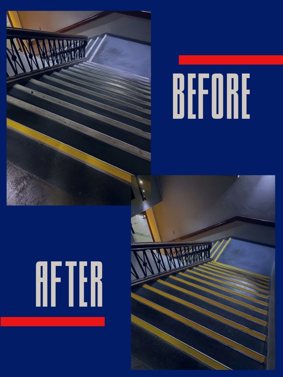 Before and after stair nosing replacement at Adelaide Casino Sky City